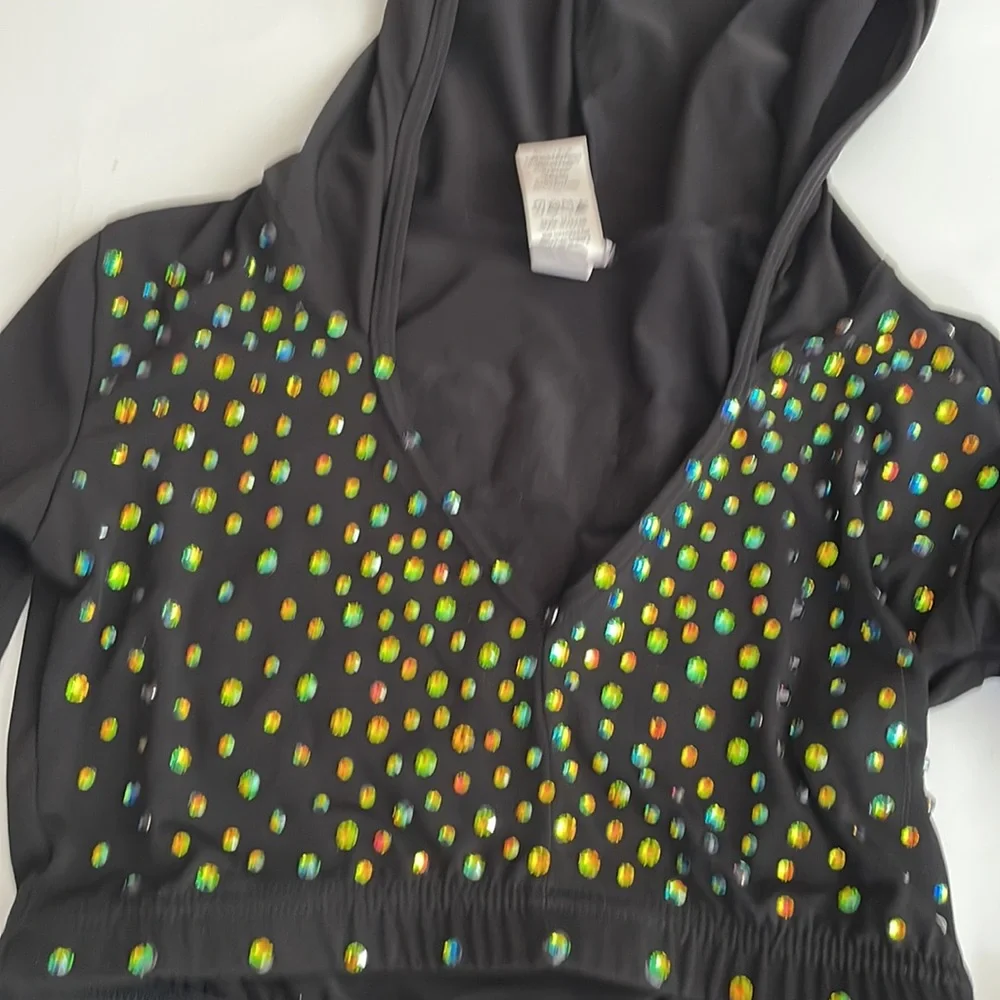 Dance costume hooded crop top Swarovski crystal rhinestones size child L